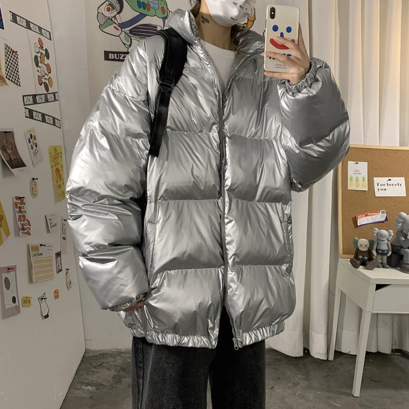 Winter Jacket Men Warm Fashion Silver Black Thicken Jacket Men Streetwear Korean Loose Thick Short Coat Mens Parker M-5XL