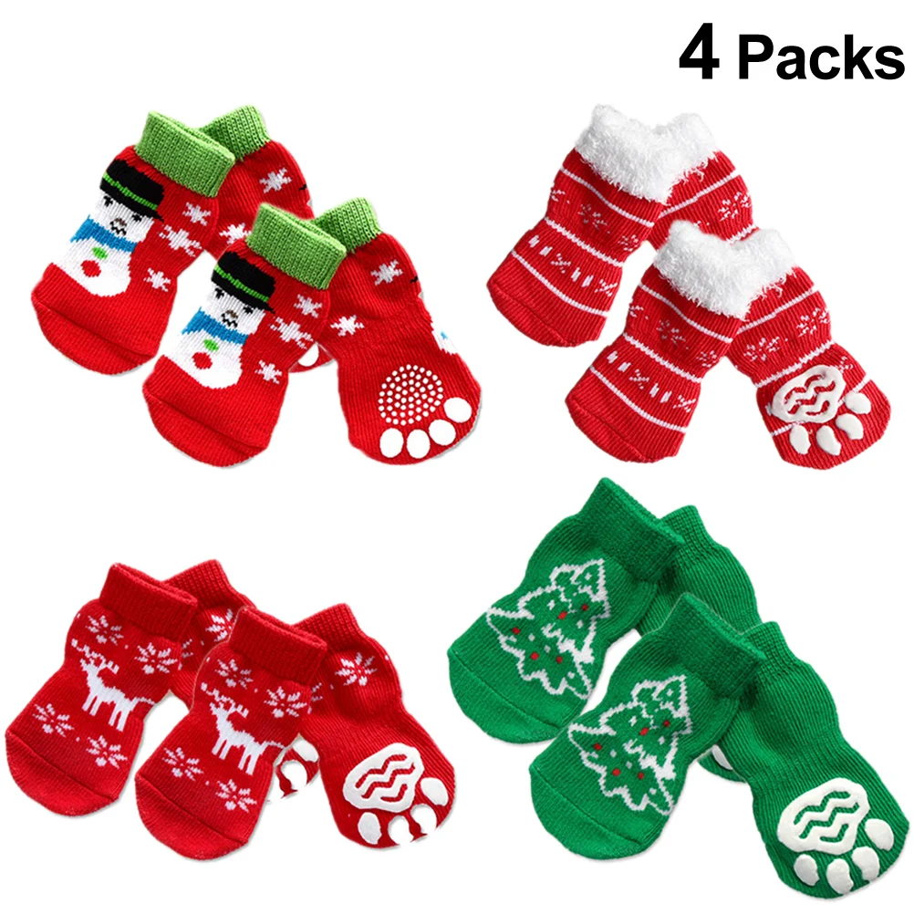 

Socks Dog Christmas Dogs Paw Pet Anti Non Cat Boots Protector Pad Protection Hardwood Indoor Cotton Party Holiday Puppy Doggie