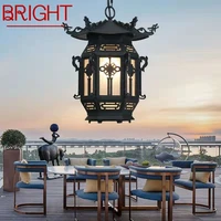 bright chinese lantern pendant lamps outdoor waterproof led black retro chandelier for home hotel corridor decor electricity