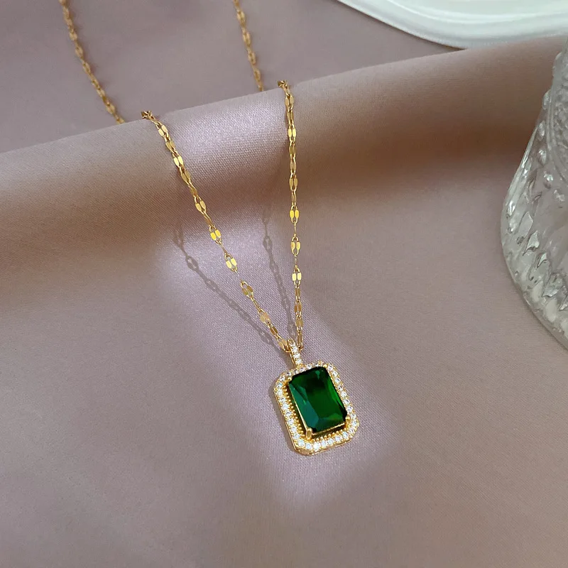 Роскошное ожерелье из титановой стали с микроинкрустацией циркона квадратный