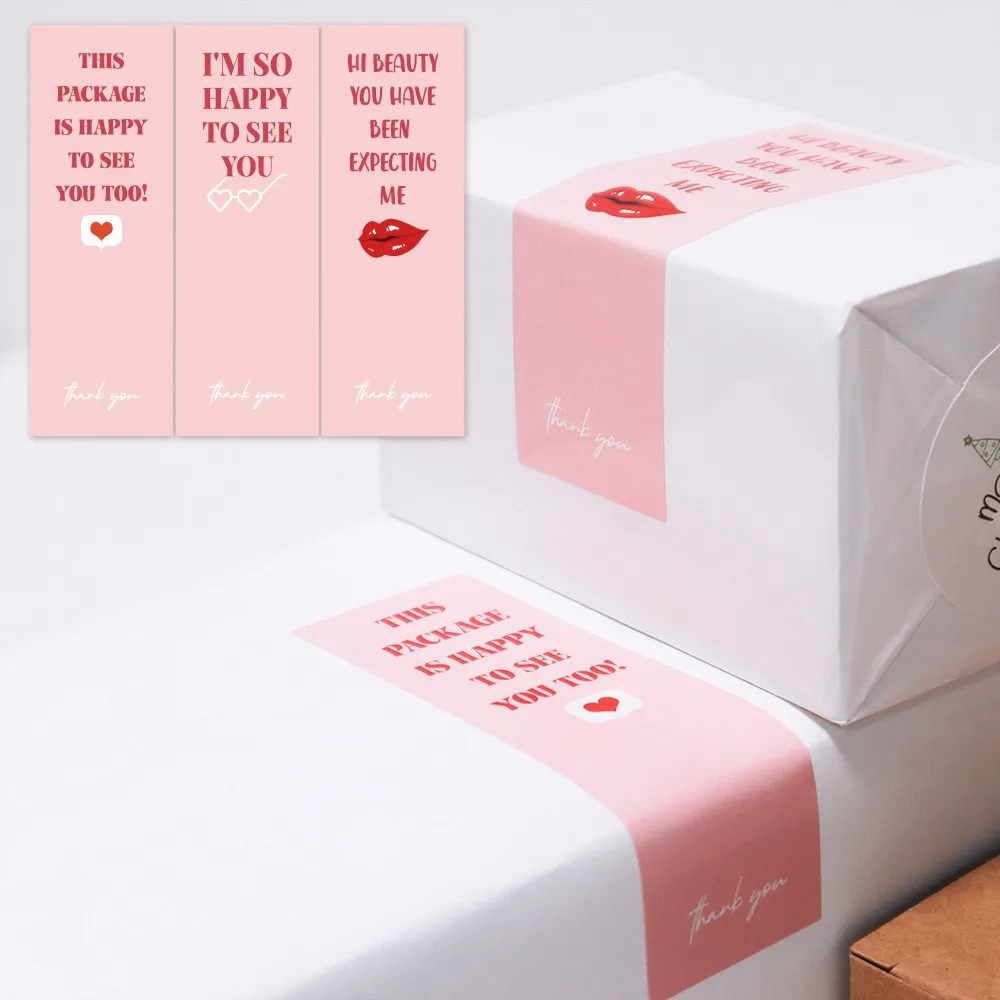 

50pcs/pack Cake Pink Color Packaging Bag Adhesive Tape Stickers with Words Gift Box Packing Paper Lable Seal Sticker