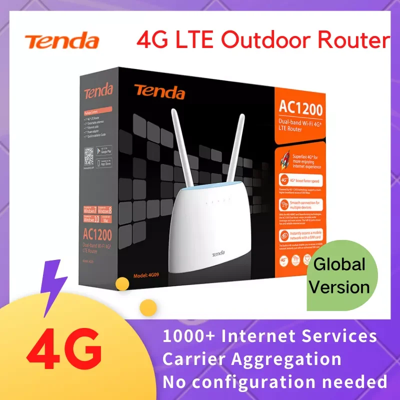 Tenda 4G Wifi Router LTE CAT4 3G/4G Sim Card Slot 150mbps Dual-band 1200mbps outdoor wireless router IPV6 VPN  WAN LAN antennas