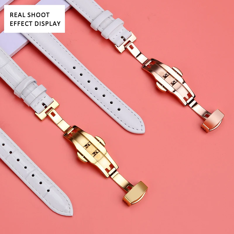 12 мм 14 15 16 17 18 20 для Tissot Картье DW белый ремешок Розовое золото металлическая пряжка
