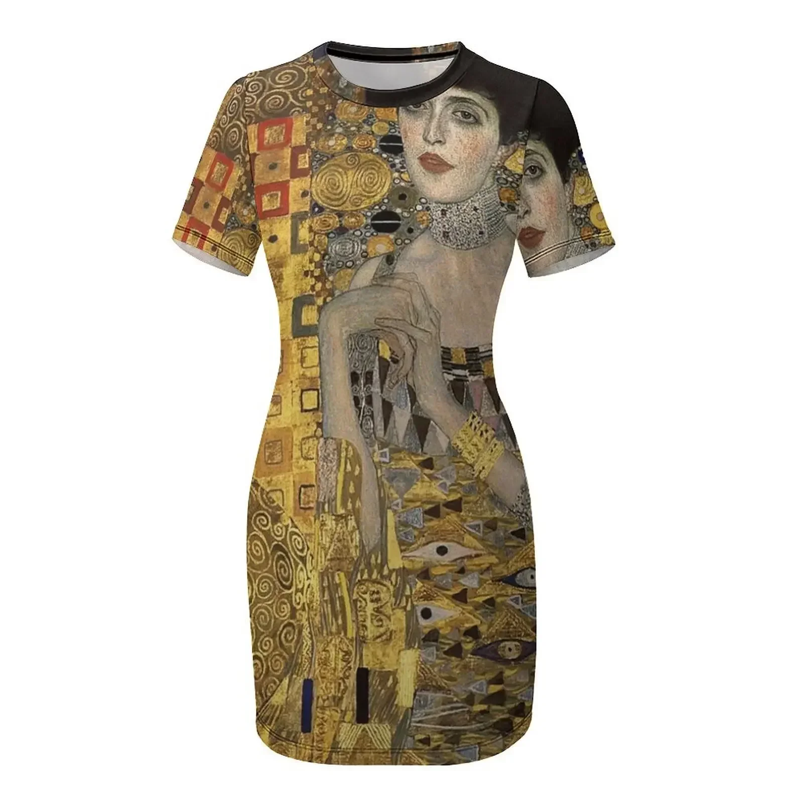 Фото Платье с короткими рукавами Gustav Klimt, Adele Bloch-Bauer, женская летняя одежда, платья для женщин, летние платья №4