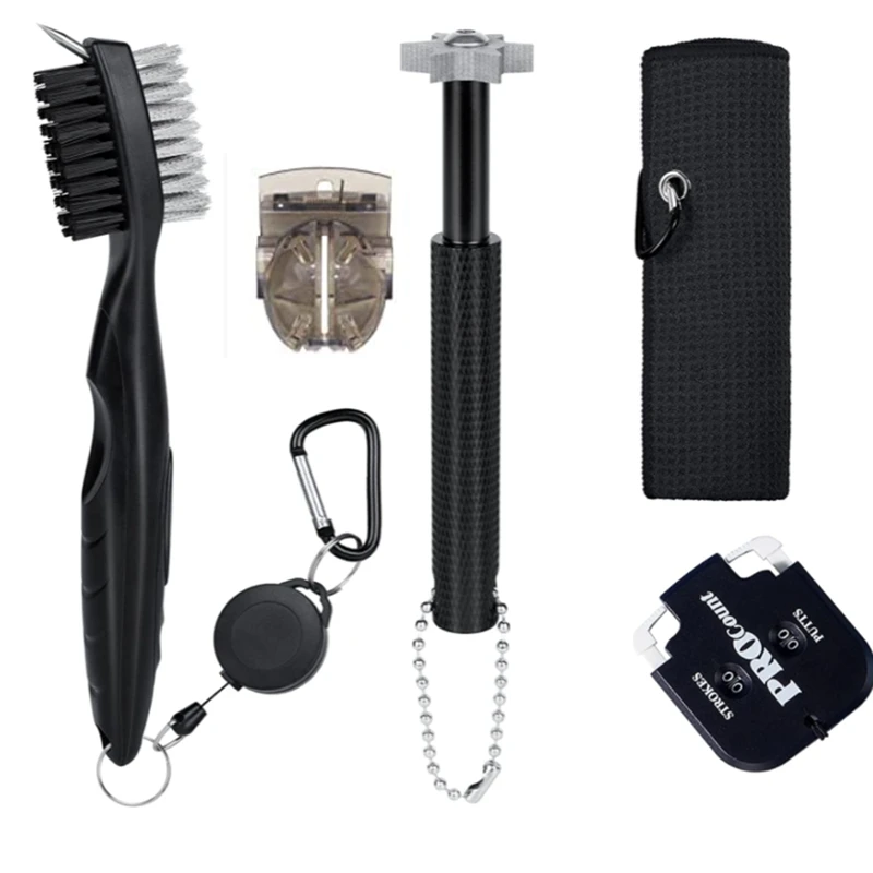

Golf Club Cleaner Tool,Golf Towel,Golf Club Brush,Golf Club Groove Sharpener,Golf Ball Marker,Shot Stroke Counter