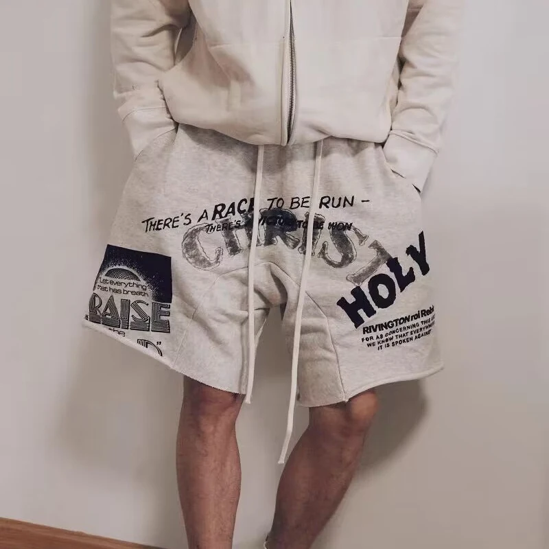 

2023 RRR 123 Shorts High Street Cotton Fleece 1:1 Letter Printed Drawstring Shorts Gray 1 Size 2 Size 3