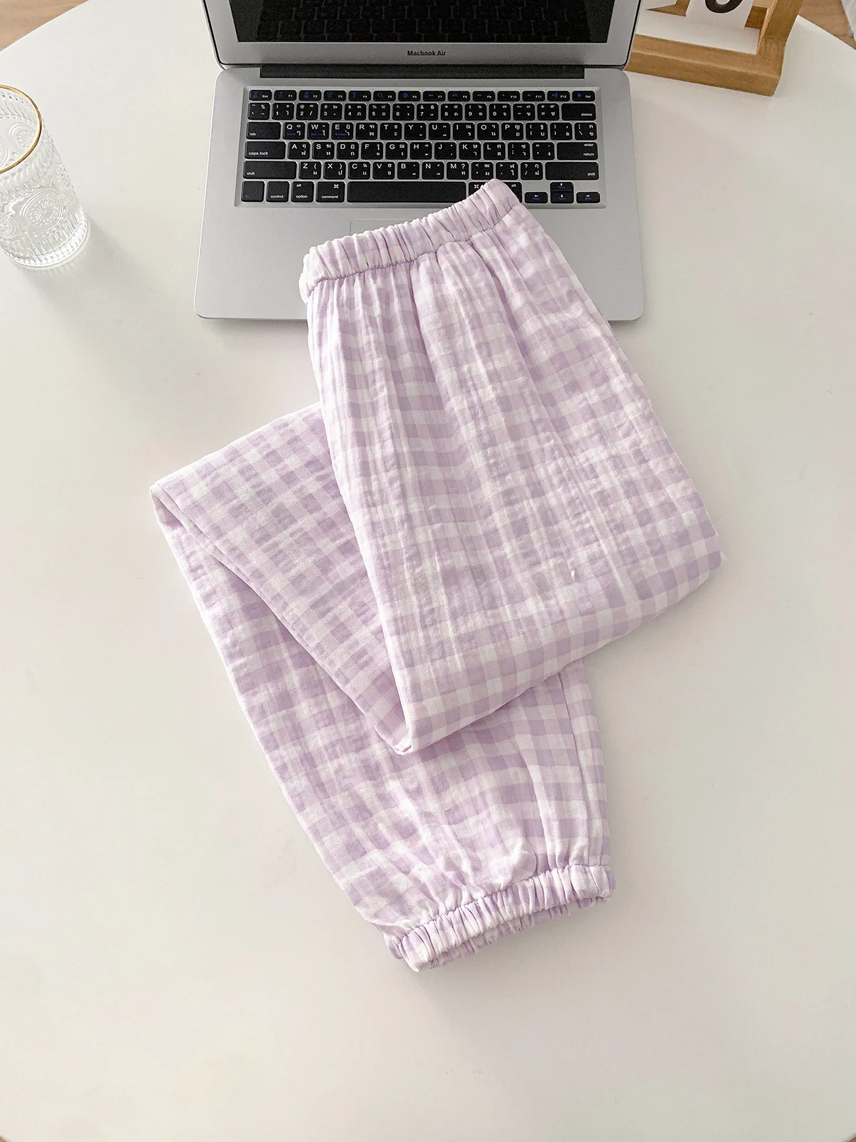 Японская мода клетчатая пижама без принтов весенне-осенняя из чистого хлопка