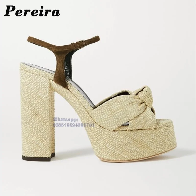 Pereira Apricot Platform Sandals Women Bow Knot Round Toe Sexy Burgundy Chunky High Heel Sandals Beige Shoes On Heels Summer
