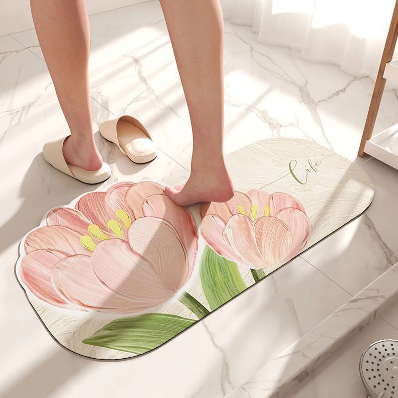 

Супер впитывающий коврик для ванной, нескользящий входной коврик для ванной комнаты с цветочным рисунком, домашний декор