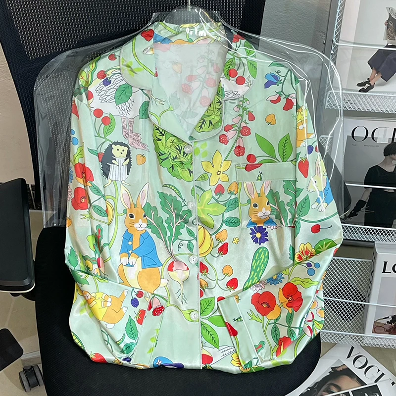 CAIYIER Pink Grid Women's Pajamas Set Ice Silk Satin Thin Sleepwear Ladies Autumn Winter Luxury Cardigan Outside Home Clothing