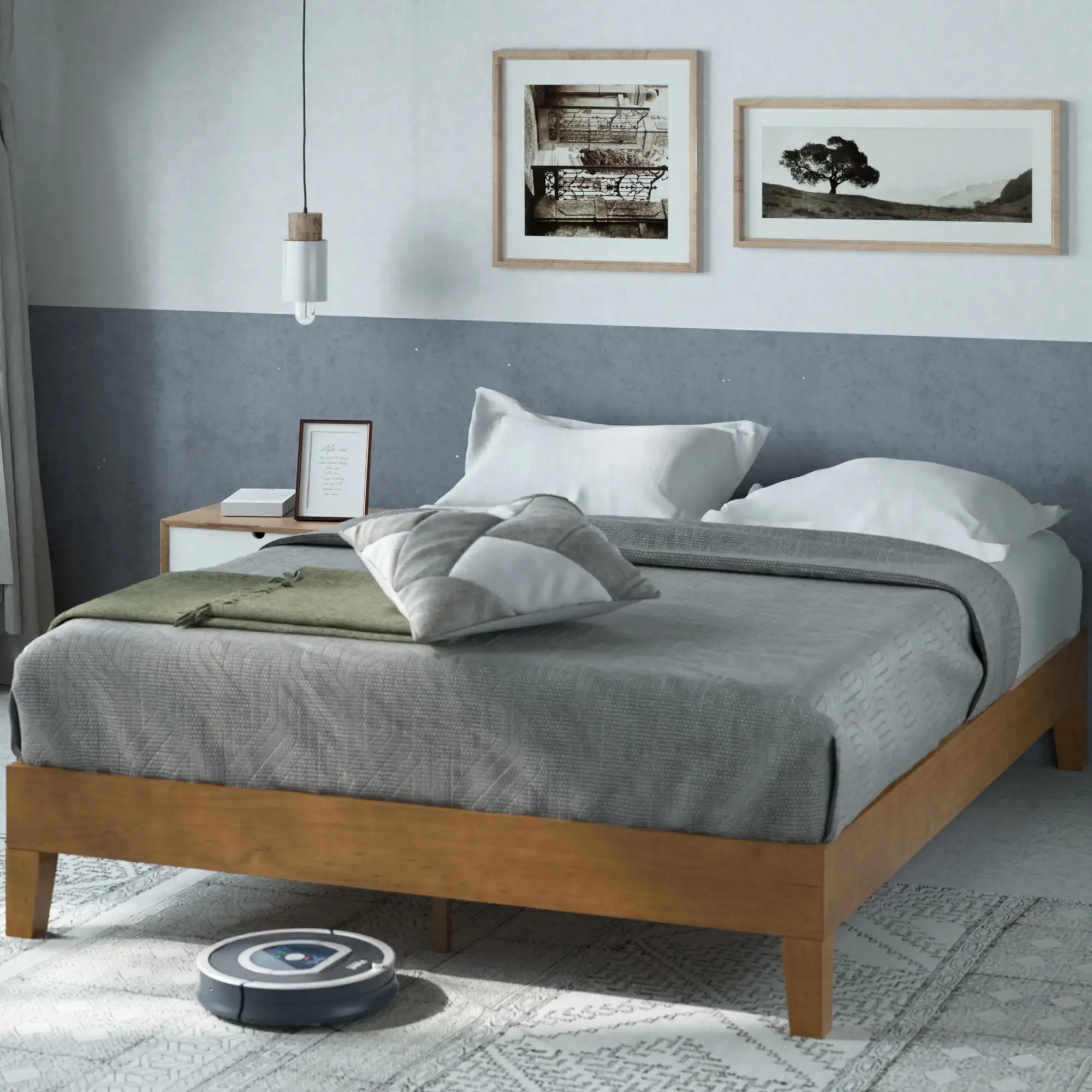 

12-дюймовая роскошная деревянная платформа для кровати, деревенская сосна, двойная