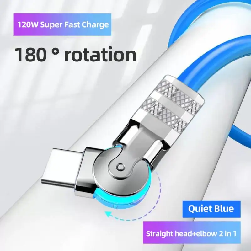 

New 120W 6A Gaming 180° Rotating Super Fast Charge Cable Mobile Game Type-C Charger Liquid Silicone Cable For Xiaomi Android