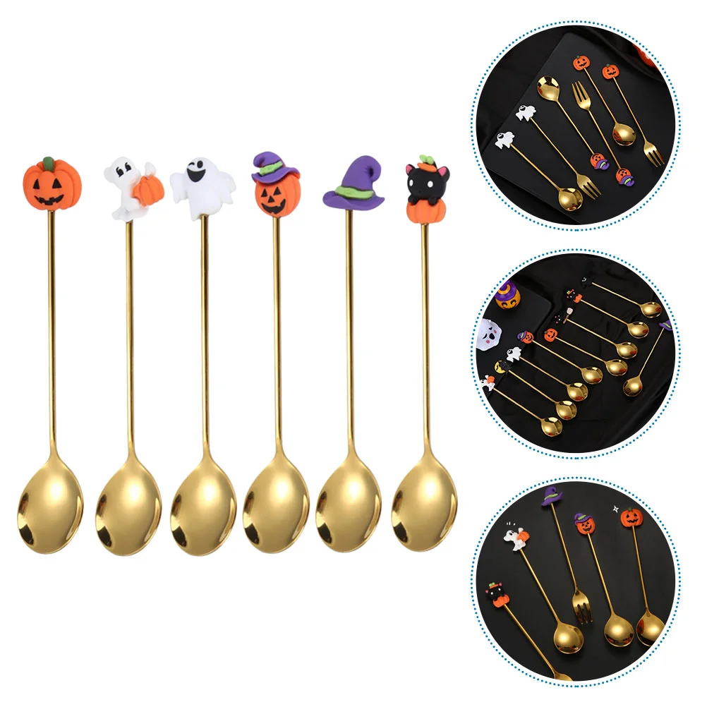

6 Pcs Dessert Spoon Cake Witch Hat Metal Stainless Steel Halloween Tableware Style Spoons