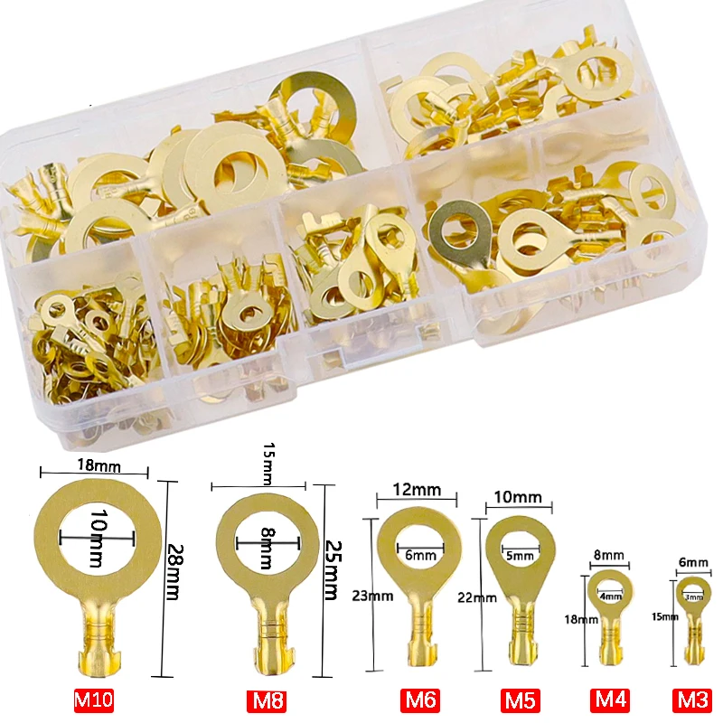 

150/540 PCS M3/M4/M5/M6/M8/M10 Ring Lugs Eyes Copper Crimp Terminals Cable Lug Wire Connector Non-insulated Assortment Kit