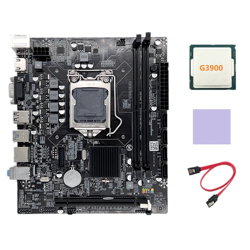 H110 Computer Motherboard LGA1151 Supports Celeron G3900 G3930 Series CPU With G3900 CPU+Thermal Pad+SATA Cable
