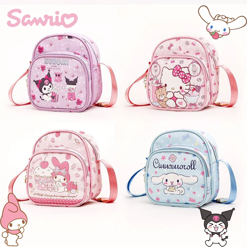 

Sanrio Kuromi Children's Shoulder Bag Hello Kitty Cinnamoroll Cartoon Leather Waterproof Children's Crossbody Bag Key Bag Wallet