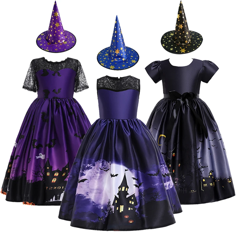 

Платье для девочек-подростков 5, 6, 8, 10, 12 лет, платье для Хэллоуина, платье с призрачным замком ведьмы, платья принцессы для детей, карнавальный костюм для косплея
