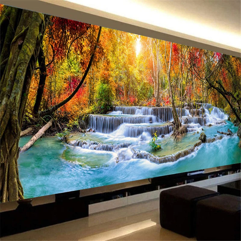 

5D Diamond Art Painting Autumn Forest Waterfall Landscape Diamond Embroidery Wall Painting for Interior Living Room Home Decor