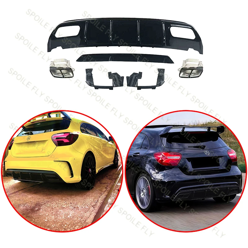 Фото Для Mercedes A Class Benz W176 A180 A200 A250 A45 2013-2018 AMG Высокое качество ABS автомобильный задний бампер спойлер обвес комплект №1