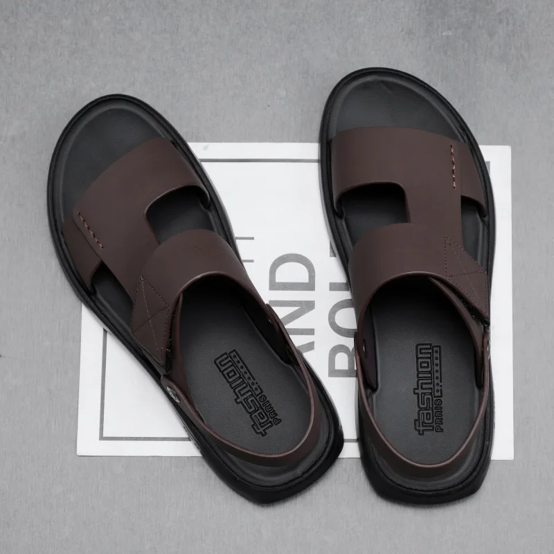 Men's New Slippers Genuine Leather Summer Sandals Casual Beach Shoes Cowhide Sandals Non-slip Slippers Fashion Trend Slip-On