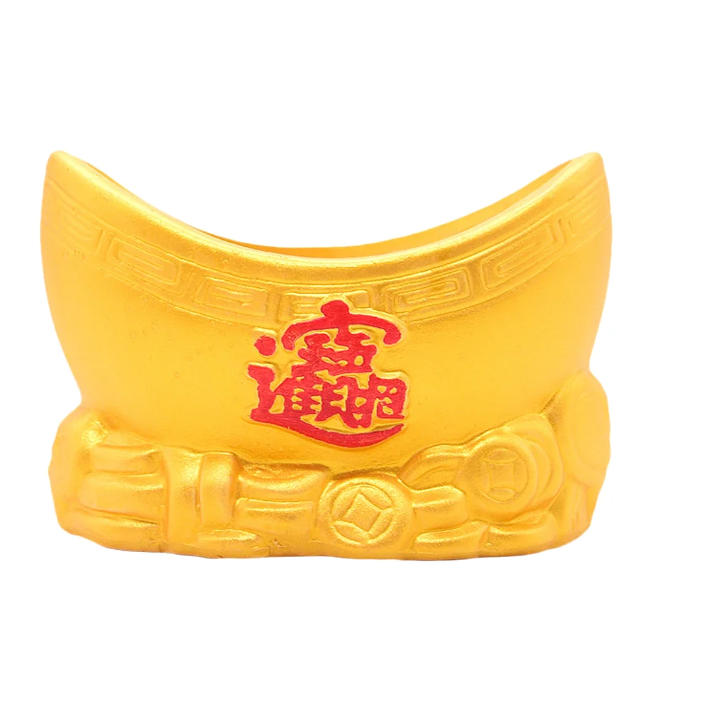 

1pc Decorative Flowerpot Ceramic Ingot Shape Planter Desktop Planter (Golden)