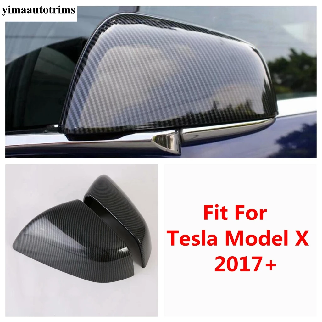 

Side Rearview Mirror Cap Decoration Protection Cover Trim For Tesla Model X 2017 - 2020 Carbon Fiber Style Exterior Accessories