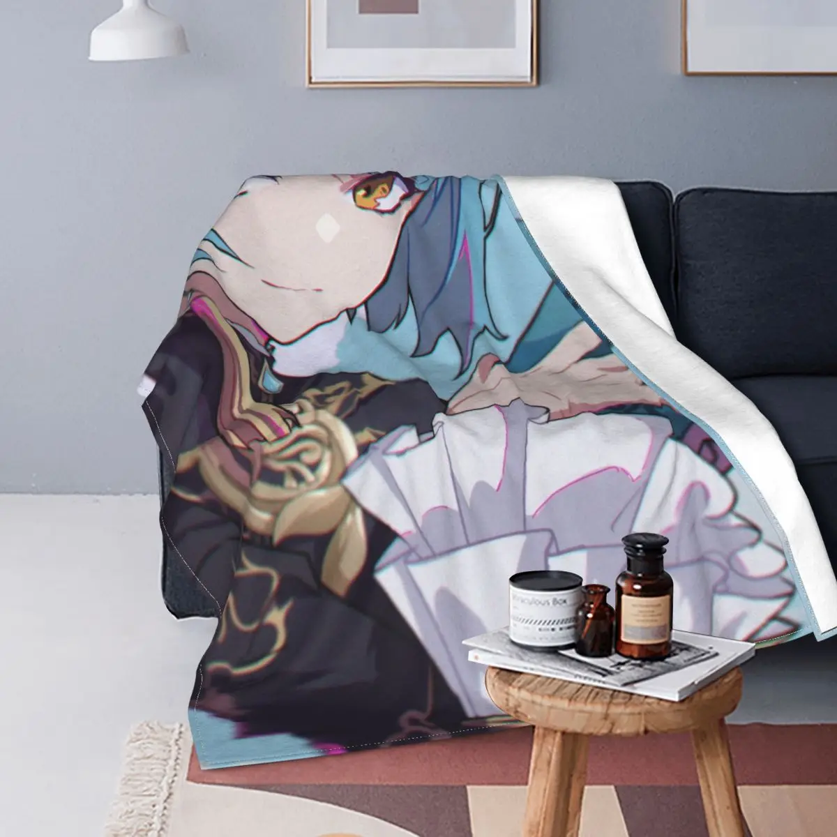 

Genshin Impact Patterned Blanket Flannel Print Video Game Multifunctional Ultra Warm Blanket Bedding Outdoor Plush Thin