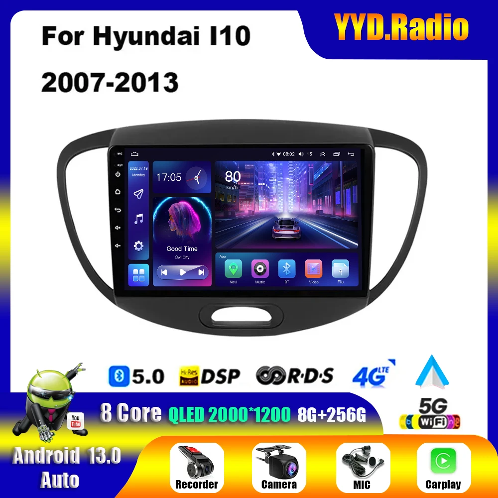 Автомагнитола для Hyundai i10 2007 2008 2009 2010-2013 CarPlay 2din Android GPS мультимедийный плеер