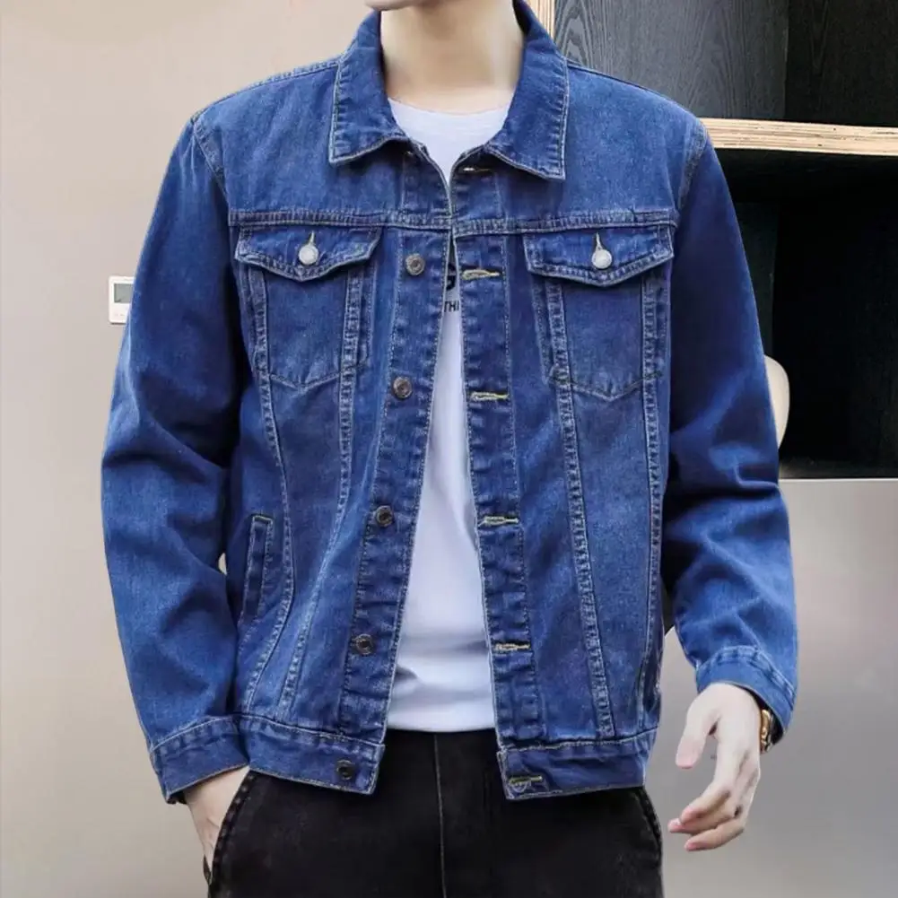 

Stylish Denim Outerwear 3D Cutting Washable Denim Coat Spring Autumn Loose Turn-down Collar Denim Jacket Coat