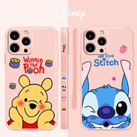 disney stitch winnie the pooh luxury silicone liquid cover case for iphone 11 12 13 pro max xs 7 8 plus se i13 design edge