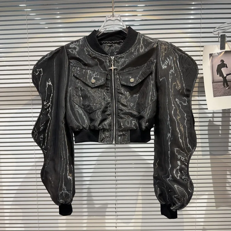 

Женская короткая куртка с длинным рукавом, с цветочным принтом