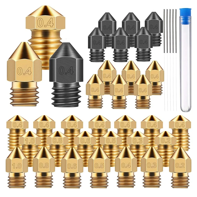 

Набор насадок для 3D-принтера MK8, латунные насадки из закаленной стали с чистящей иглой, многоразмерные, подходят для Makerbot Ender 3