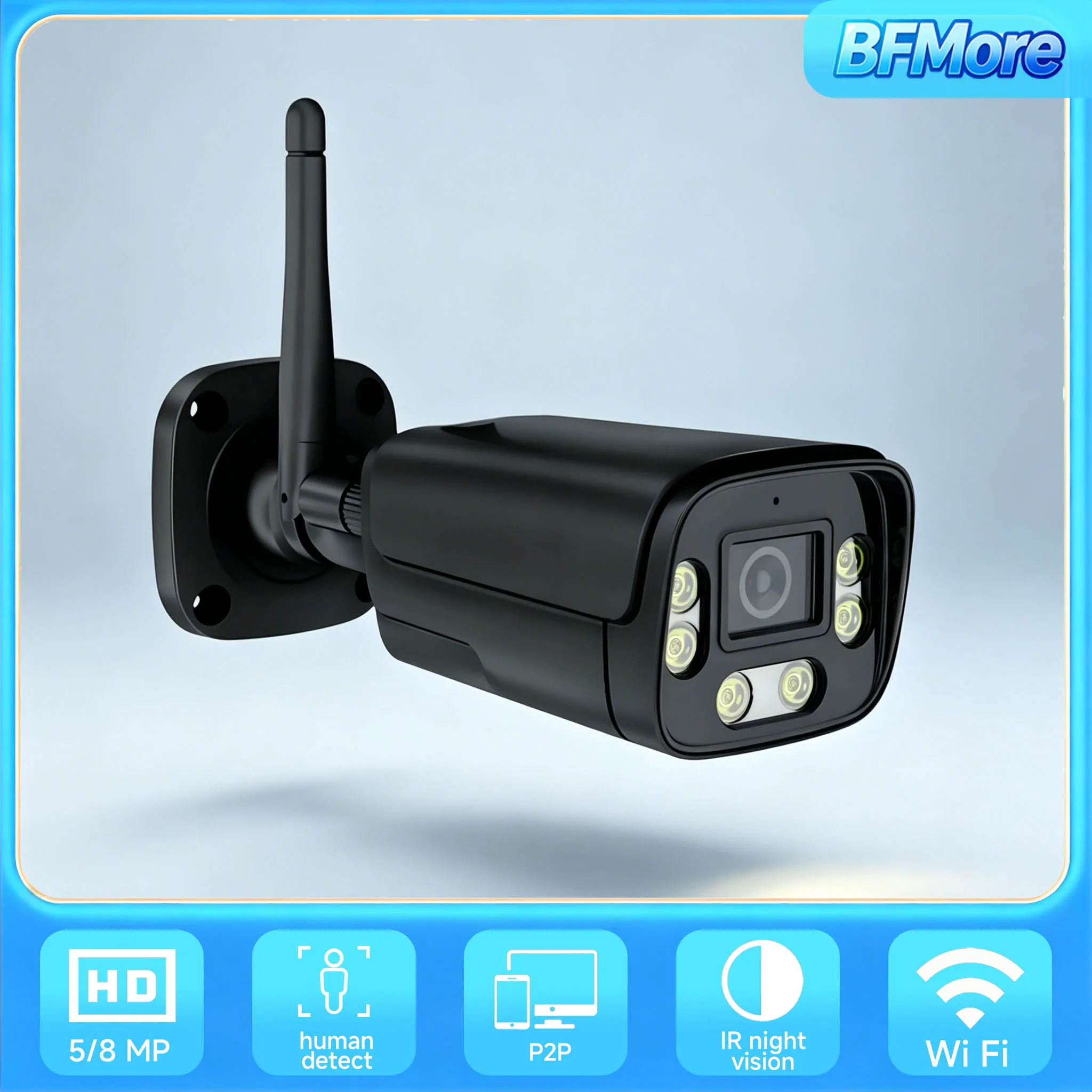 Фото Уличная IP-камера BFMore Wifi 4K 8MP H.265 5MP с двусторонней аудиосвязью для систем видеонаблюдения Camhi NVR со слотом для TF-карты №1