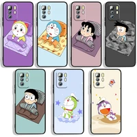 cute cartoon doraemon phone case for xiaomi redmi note 10 10s 10t 10promax 11 11s 11t 11e lite pro 5g 4g black luxury silicone