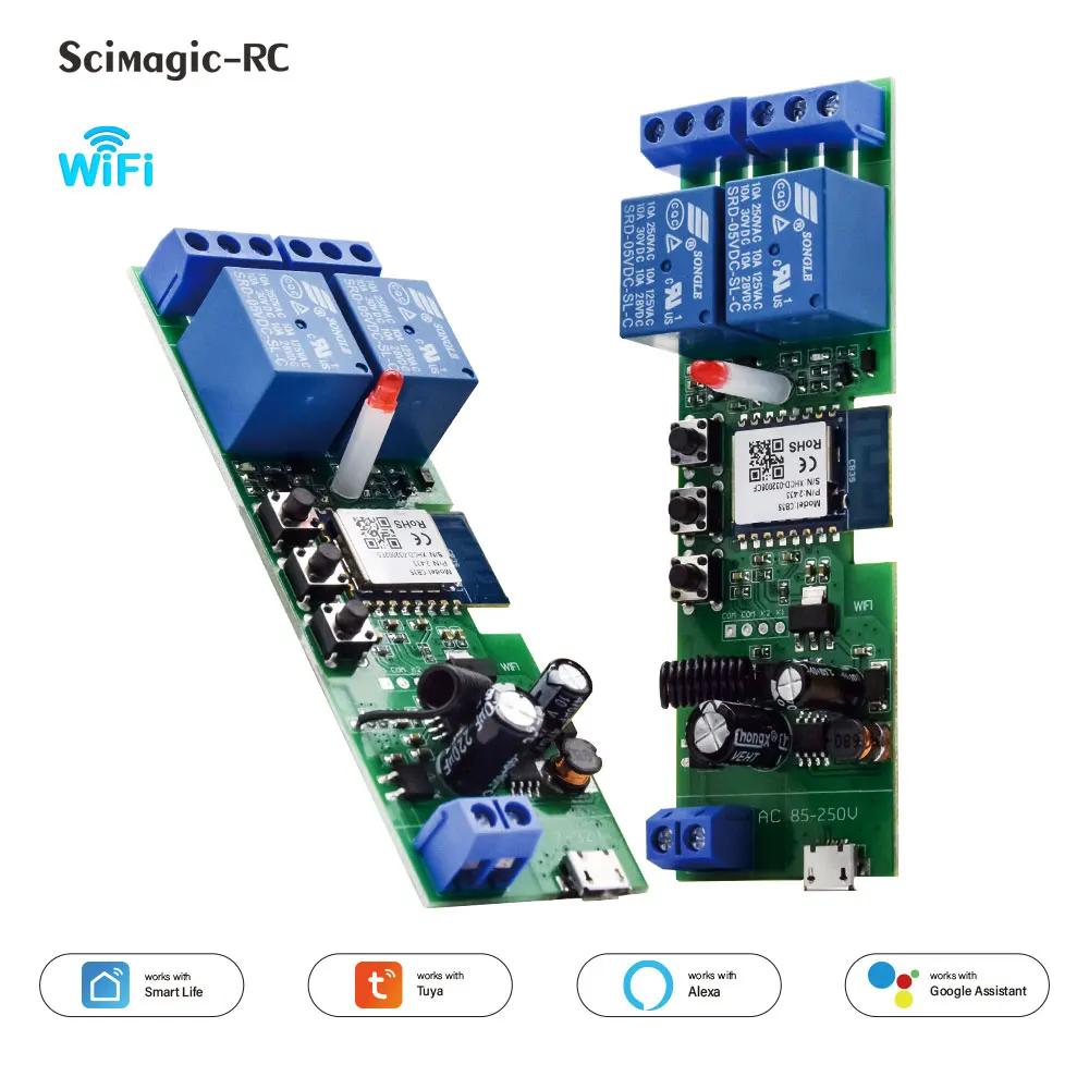 2CH Tuya Wi-Fi переключатель реле модуль открывания двери гаража 12 В 24 В 220 В Smart Life DIY умный дом Работа с Alexa Google Home