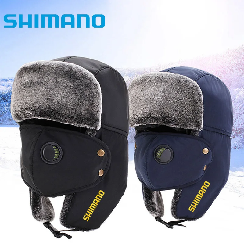 

Shimano Fishing Caps Winter Windproof Keep Warm Men Cap Ear Protection Fishing Clothes Cap Velvet Thicken Outdoor Fishing Hat