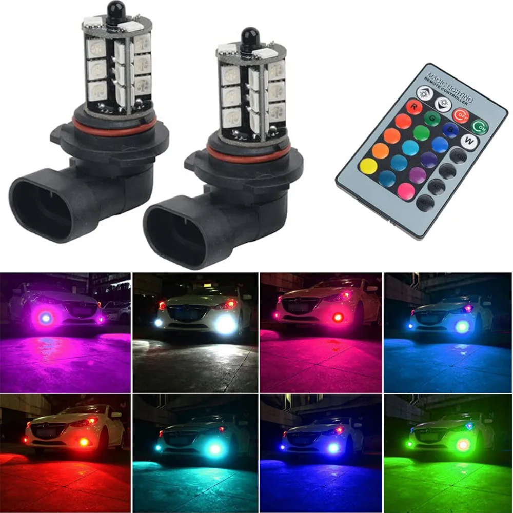 

RGB 2 шт. 12В 27SMD 5050 многоцветный RGB светодиодный Противотуманные фары для вождения лампы дистанционного управления (без батареи) H11/H8 H4 H16 5202