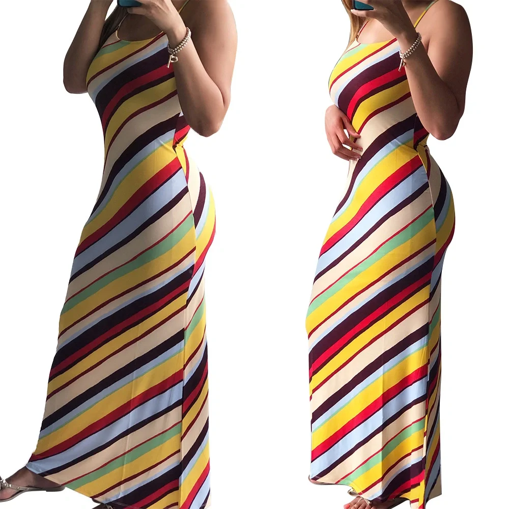

Hot Sale Casual Printed Straps Maxi Dress