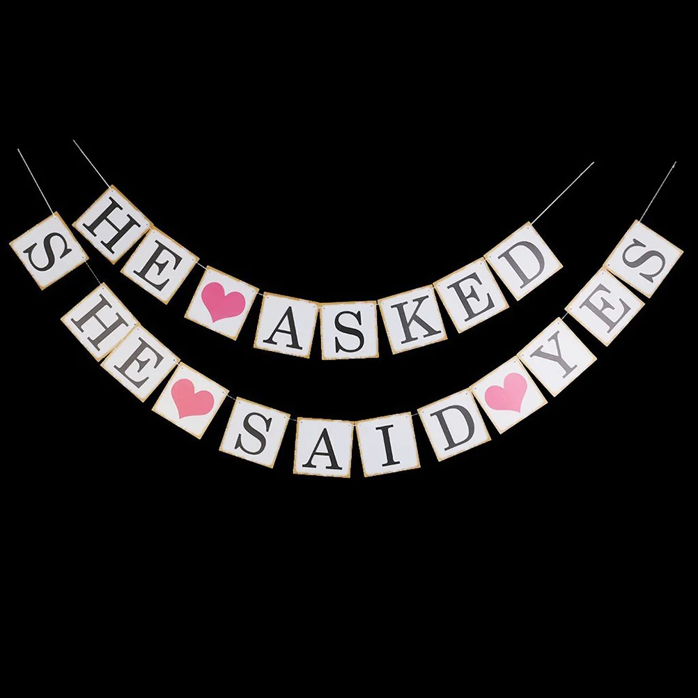 HE ASKED SHE SAID YES украшение для свадебной вечеринки знак памятный черный баннер