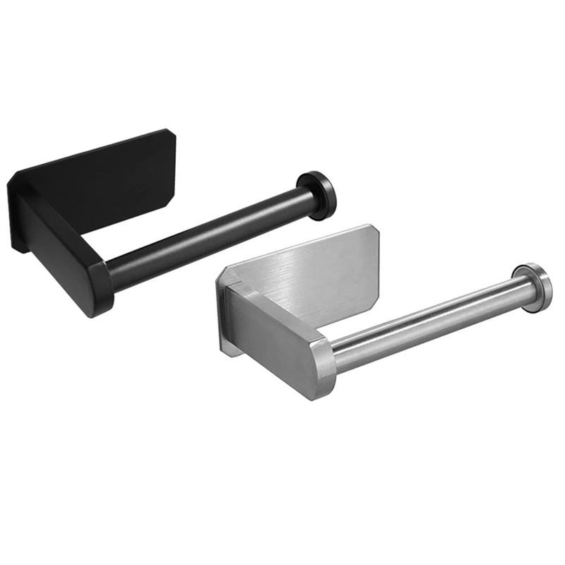 

2PCS Kitchen Roll Paper Self Adhesive Wall Mount Toilet Paper Holder Bathroom Tissue Towel Rack Holders, Black & Silver