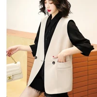 spring autumn womens suit vest jacket korean fashion sleeveless cardigan cropped top free shipping loose office women wholesale