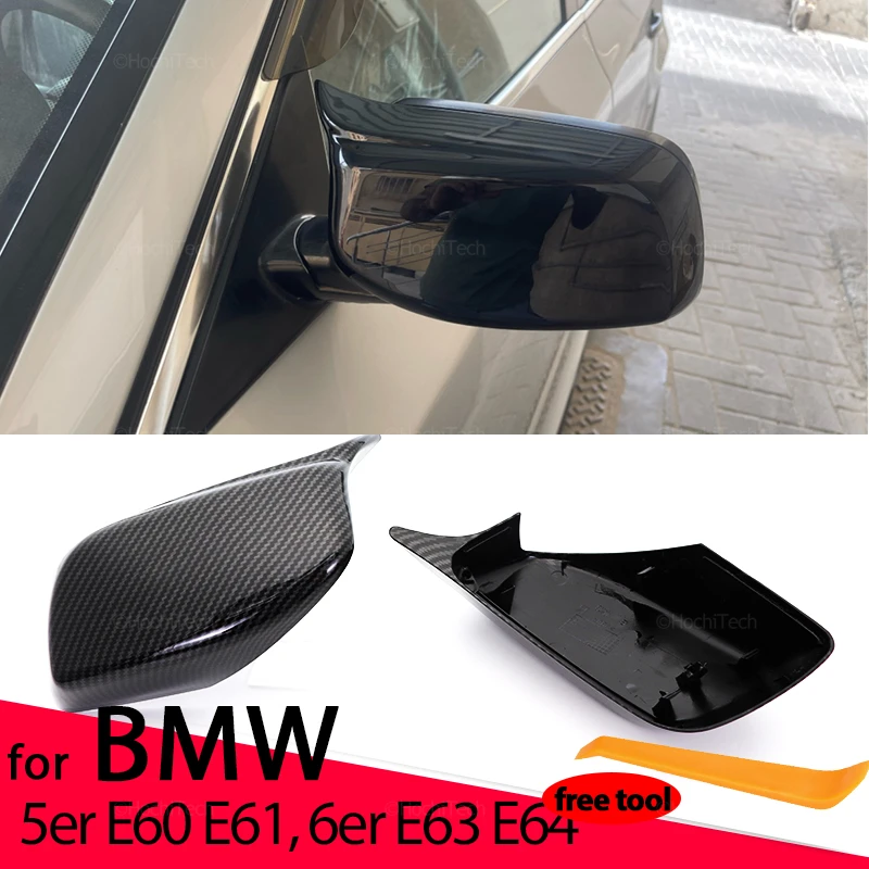 Carbon Fiber Pattern Black Side Mirror cover Replacement for BMW 5 Series E60 E61 E63 E64 2004-2008 520i 525i 528i 528xi 530i