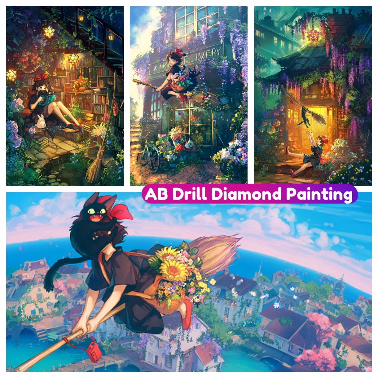 

Kiki Cute Japanese Anime Movie AB Diamond Painting DIY Full Drill Mosaic Embroidery Cross Stitch Kit Home Decor Gift