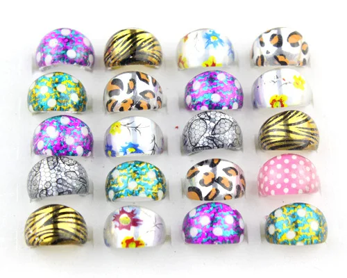 

Оптовая продажа, партия 100 шт., красочные детские кольца в горошек с леопардовым принтом, модные ювелирные изделия из смолы с блестками для д...