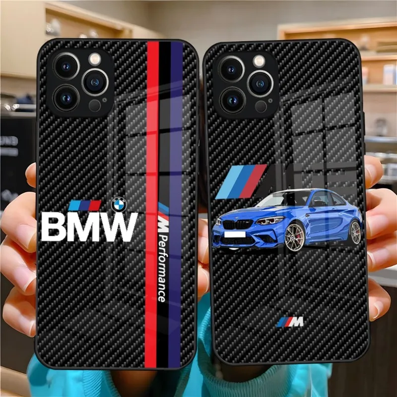 

Luxury Sports Car BMW Phone Case Luxury Design Glass For IPhone 14 Pro 12 11 13 Mini X XR XS Max 8 7 6 Plus SE Back Cover