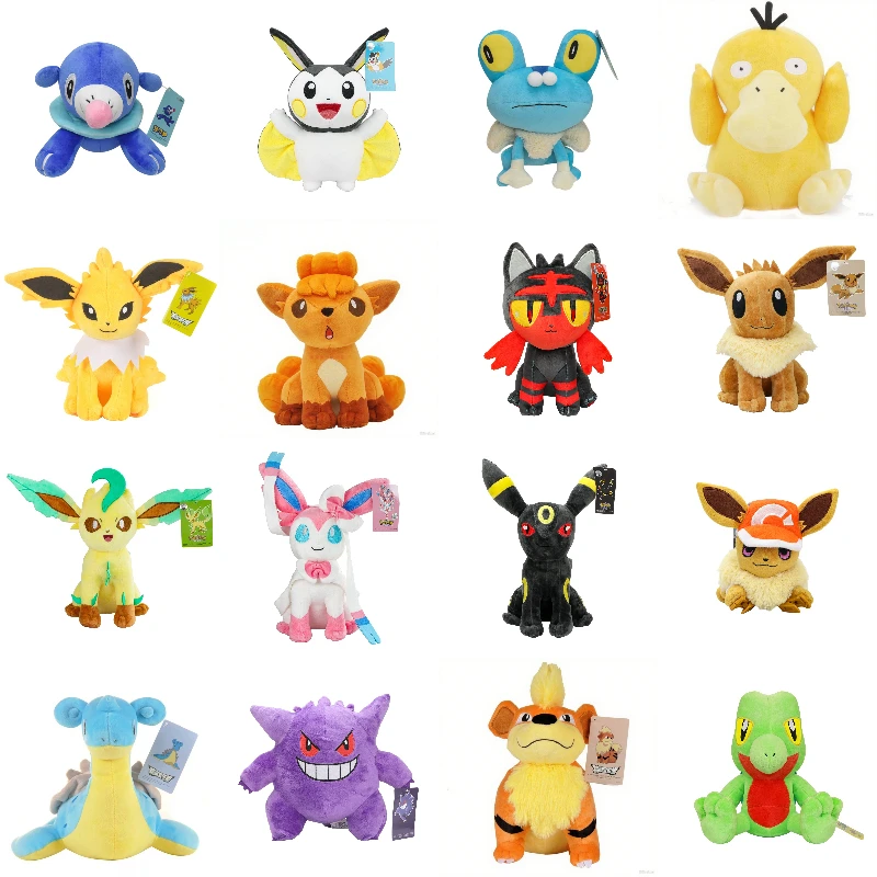 Фото Оригинальные плюшевые игрушки Pokemon Litten Eevee Leafeon Sylveon Umbreon Gengar Jolteon Lapras Psyduck Popplio Peluche, подарки для детей №1