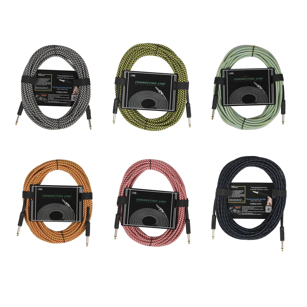 

10m Guitar Cable Wire Cord Electric Bass Box Audio Cable Noise Reduction Line Color Braided Shielded Cables Green