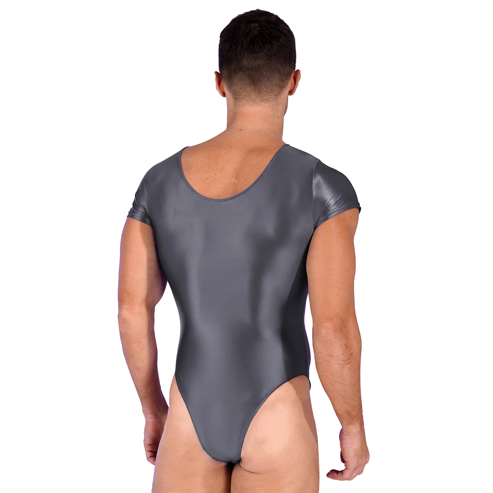 # L-XL мужской глянцевый трико с короткими рукавами цельный купальник высоким