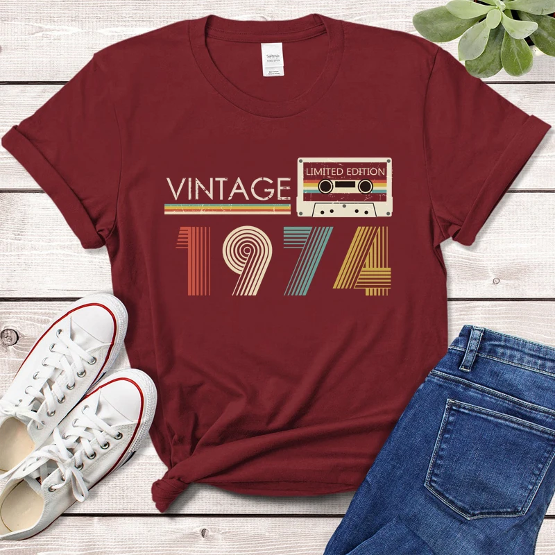 

Cassette Vintage 1974 49th 49 Years Old Birthday Party Women T Shirts Limited Edition Retro Graphic Tee Cotton Classic T-shirts