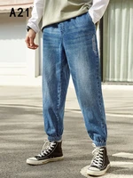 a21 vintage casual jeans men for summer 2022 fashion loose elastic waist 100 cotton denim pants male slim fit jean korean style